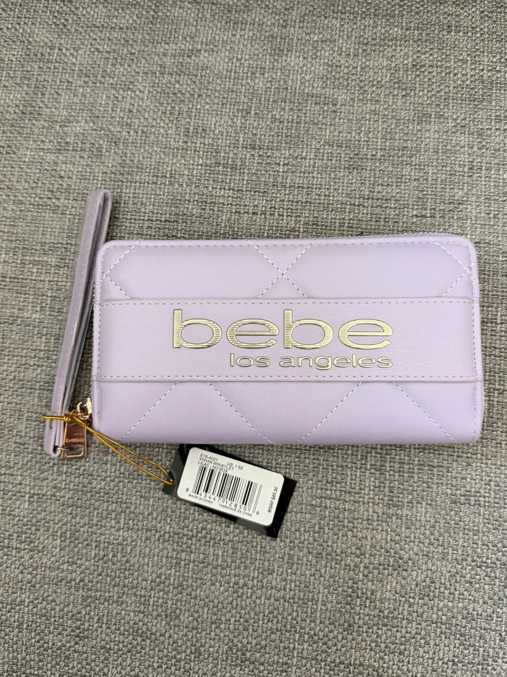 bebe Vivian Lavender Quilted Wristlet Wallet in Lilac Brand New with Tags